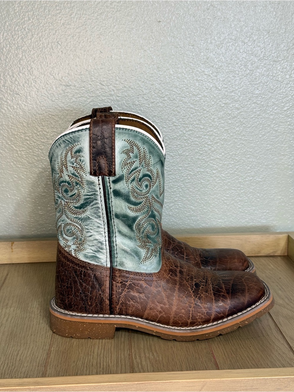 Dan Post Kids Western Boots in Brown and Blue Leather Upper Children’s 3 D